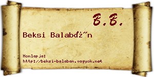Beksi Balabán névjegykártya